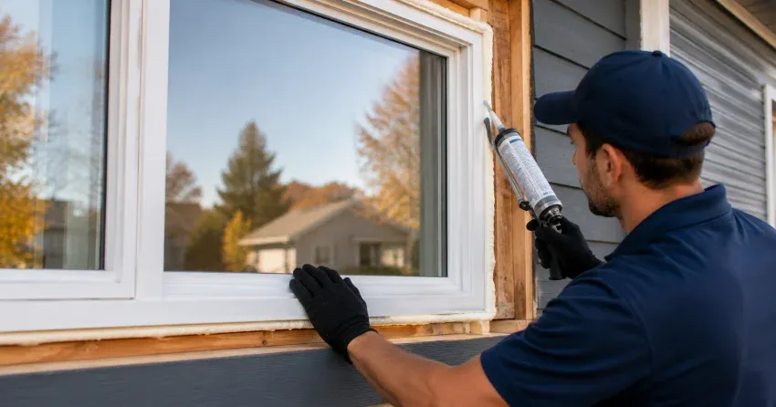 technician installing a new vinyl window in Ajax