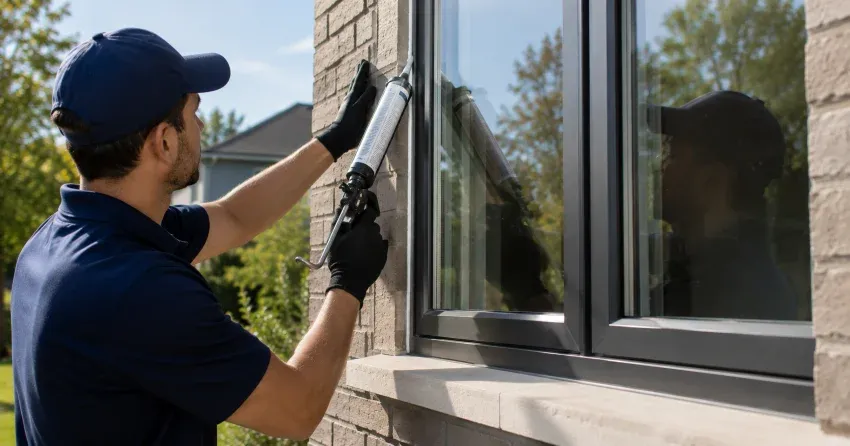 Aluminum window frame with double glazed insulated glass unit installed in a residential wall in Ajax