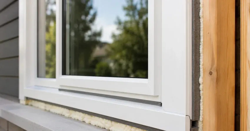 technician installing fiberglass window frame in Ajax home