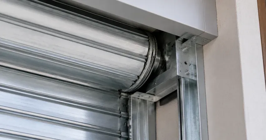 automatic storefront door technician servicing motor and sensor in Ajax