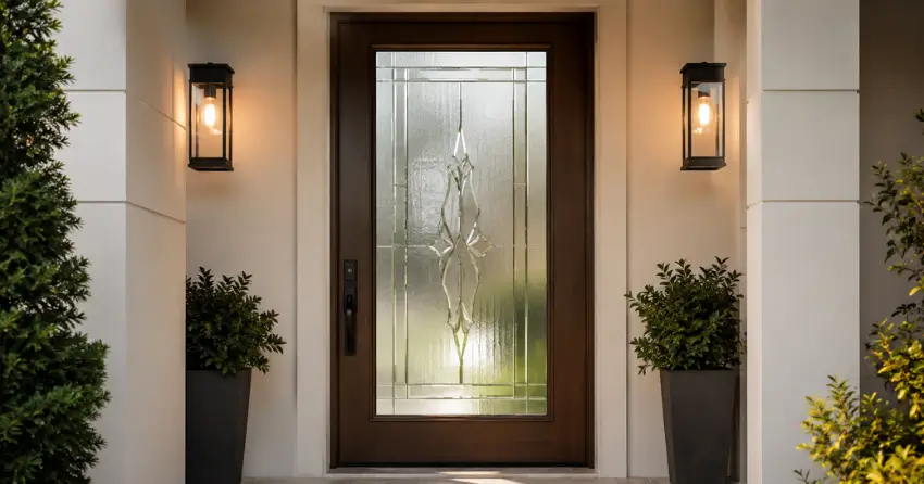 decorative frosted glass panel installed in a front door in Ajax