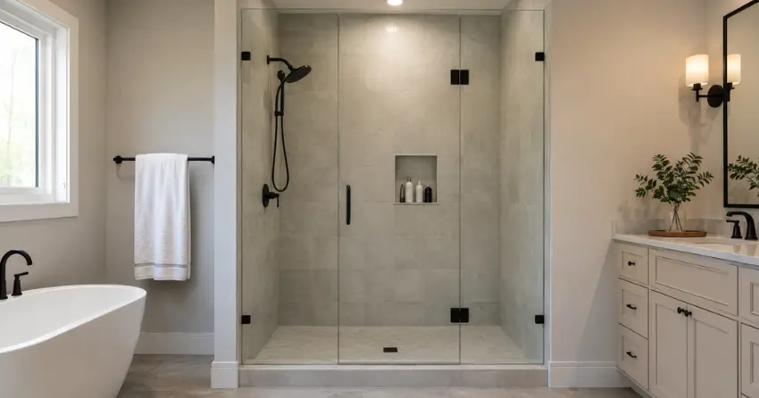 new frameless glass shower door installed in Ajax