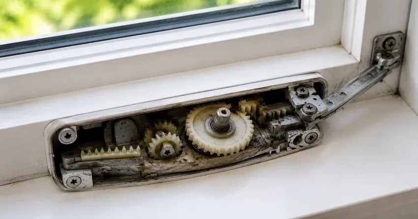 technician replacing casement window crank operator in Ajax home