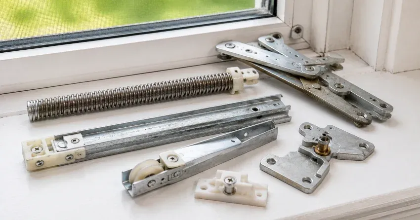technician adjusting window sash alignment in Ajax home
