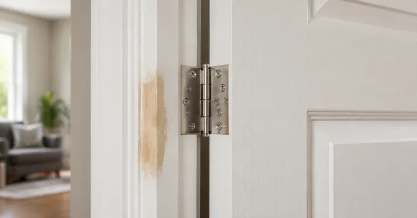 technician checking a warped door against a straightedge in Ajax